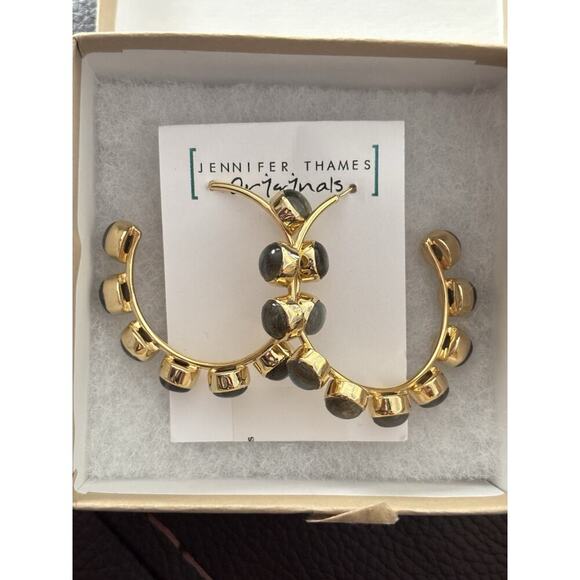 Gold Filled and Genuine Labradorite Hoop Earrings Made By Mississippi Artisan - Picture 6 of 6